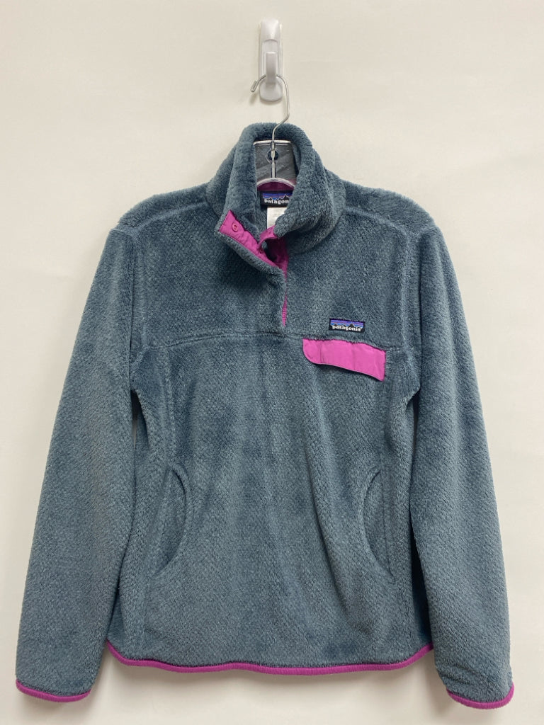 Patagonia Size M Dark Gray Purple Trimmed Ladies Pullover