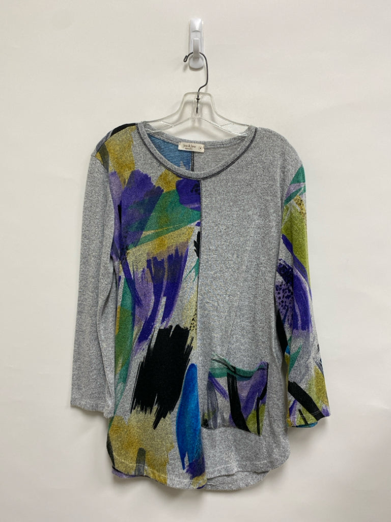 Jess &amp; Jane Size M Gray Green/Purple Abstract Ladies Sweater