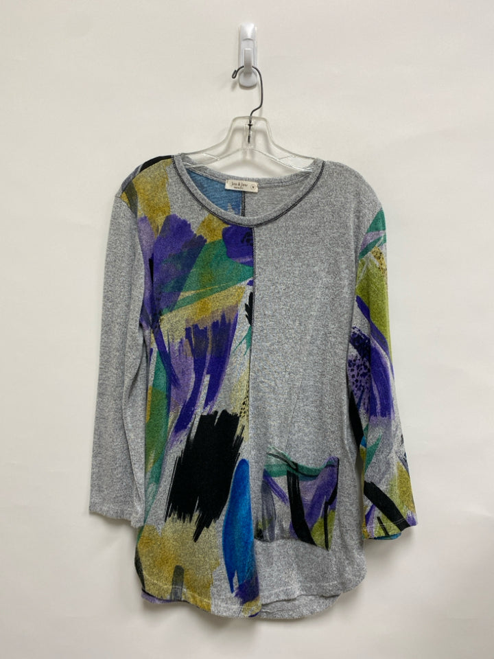 Jess &amp; Jane Size M Gray Green/Purple Abstract Ladies Sweater