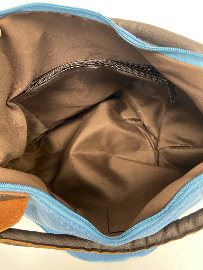 Blue Dark Brown Canvas Handbag