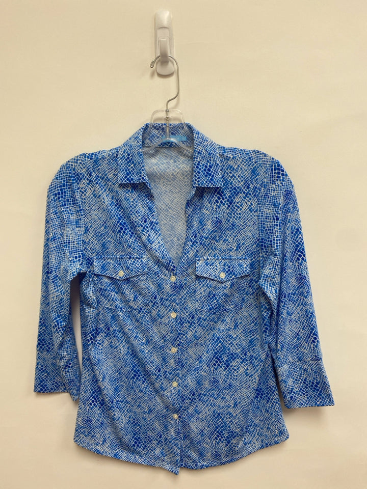 J McLaughlin Size XS Blue White Animal Print Ladies Top
