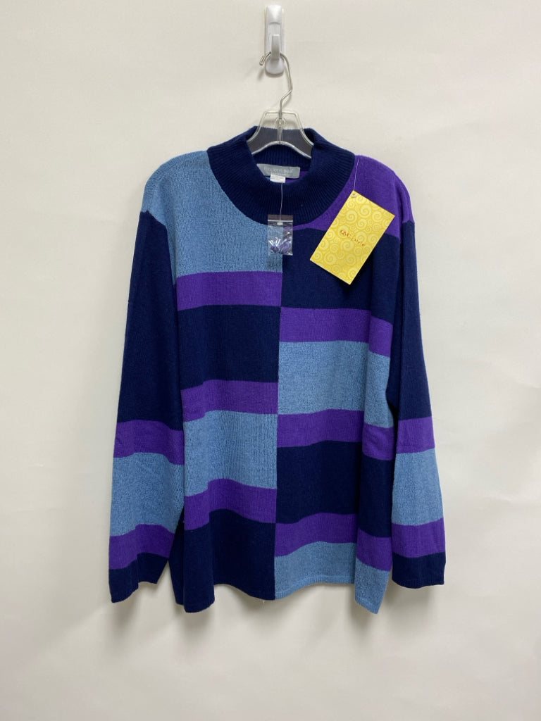NWT Size 2X Navy Purple/Blue Color Block Plus Size Sweater