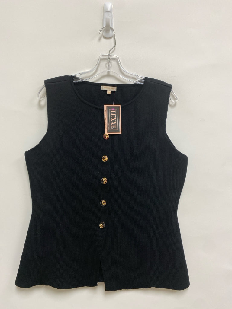 NWT Skies Are Blue Size L Black Buttons Sleeveless Ladies Sweater Vest