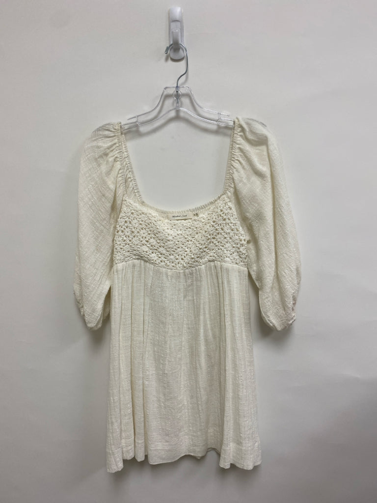 Mustard Seed Size S Cream Puff Sleeve Gauze Ladies Dress