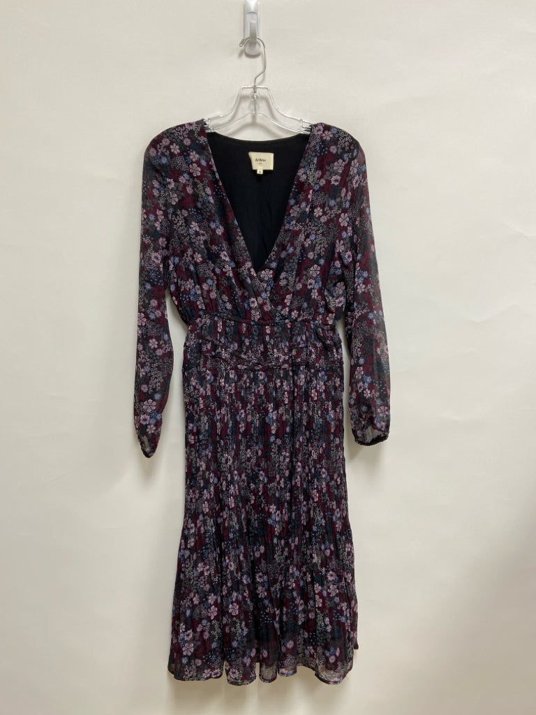 Size 6 Pink/Blue Burgundy Flowers Long Sleeve Ladies Dress