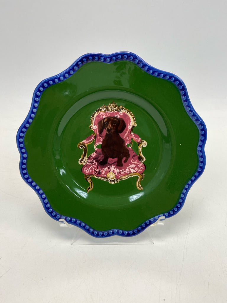 Anthropologie Green Pink/Blue Dogs Plate (s)