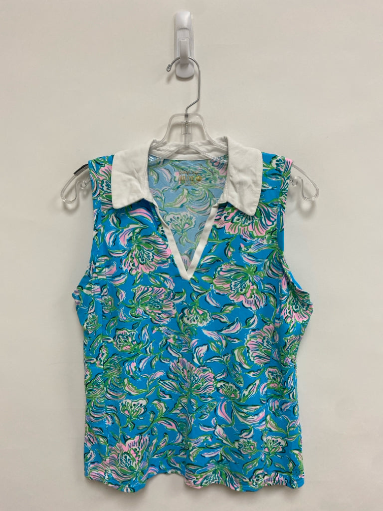 LILLY PULITZER Size M Blue Green/Pink Flowers Sleeveless Ladies Top