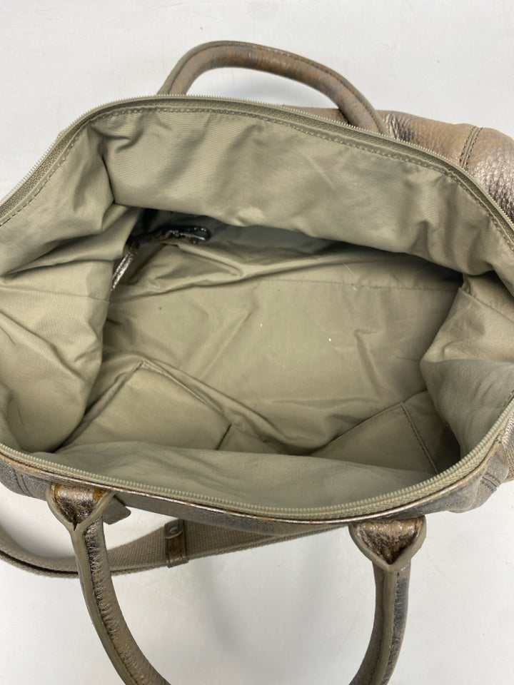 Ecco Brown Silver Metallic Handbag