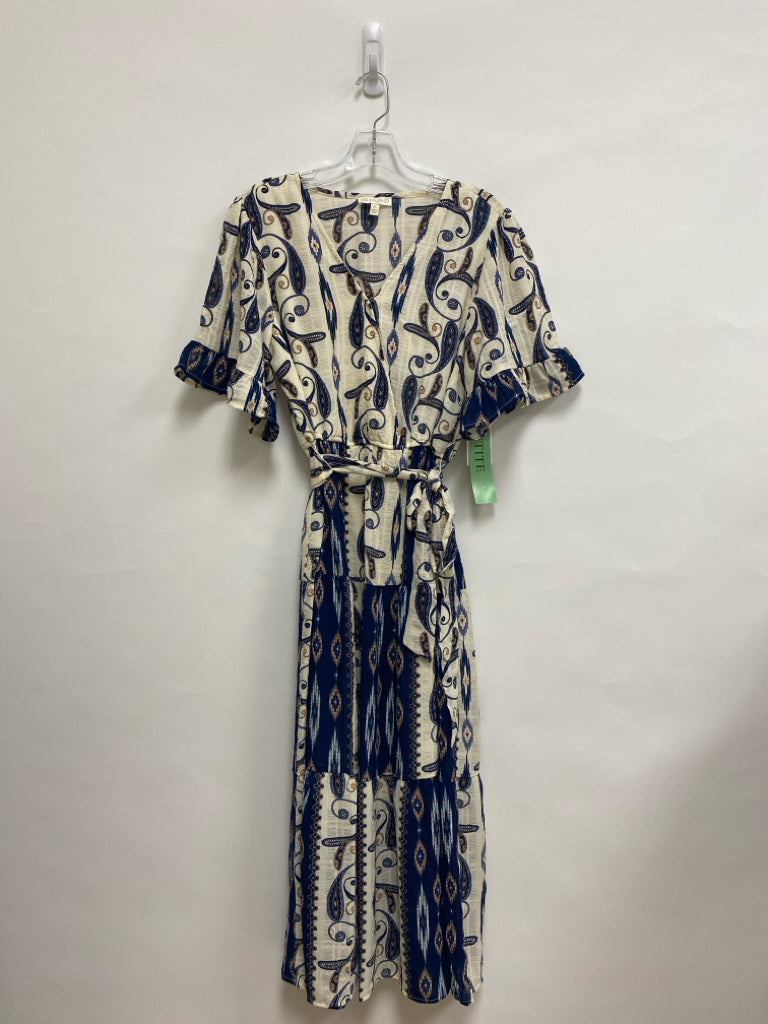 NWT fig &amp; flower Size LP Cream Navy/Pink Paisley Petite Dress