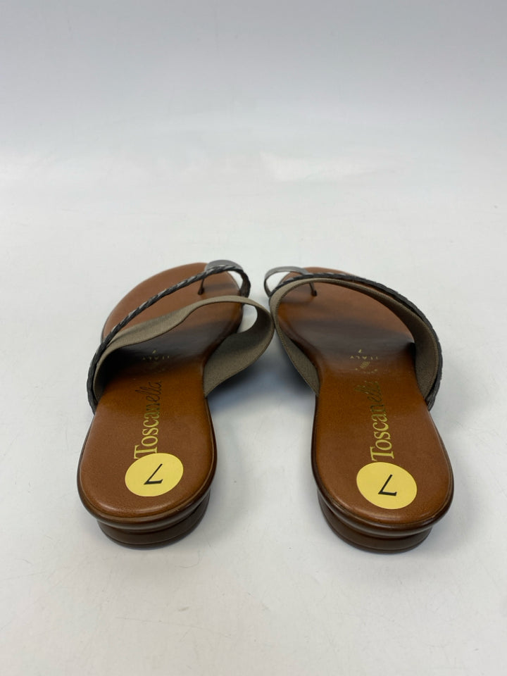 Size 7 Brown Silver Sandals