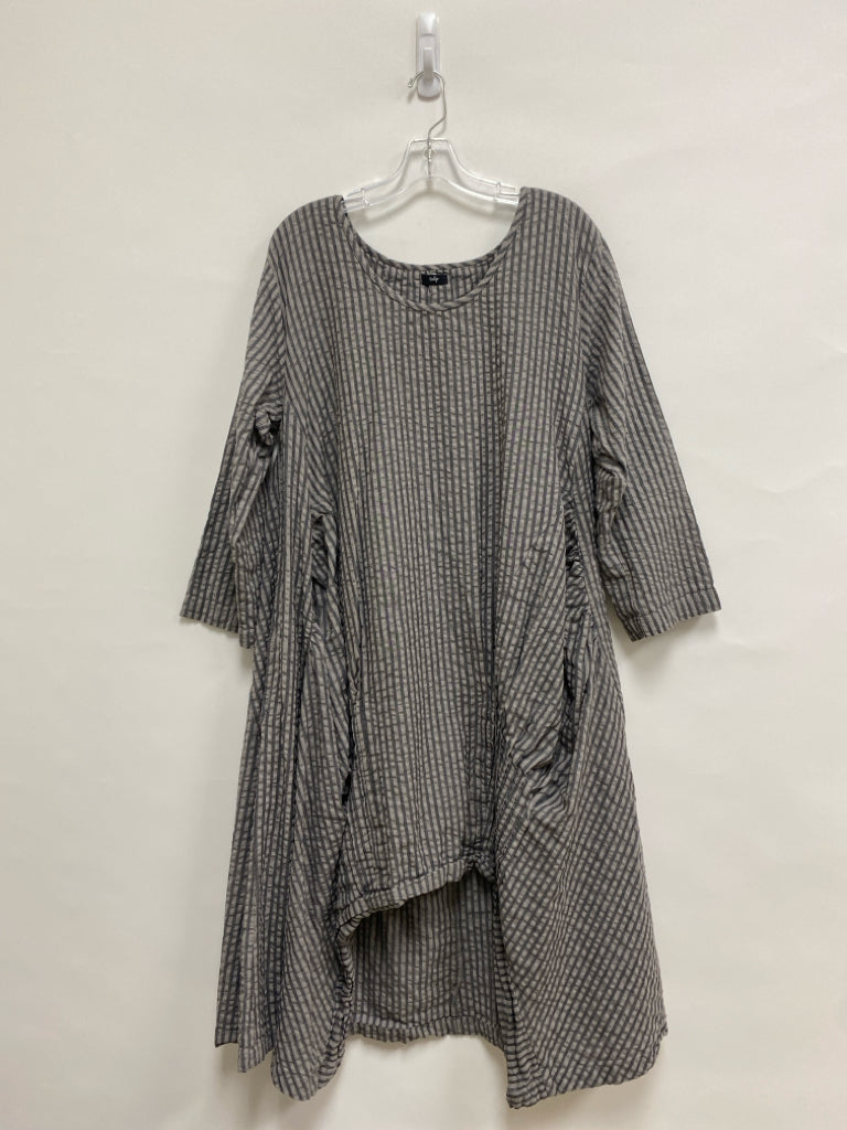 Tulip Size L Taupe Charcoal Stripes Long Sleeve Ladies Dress