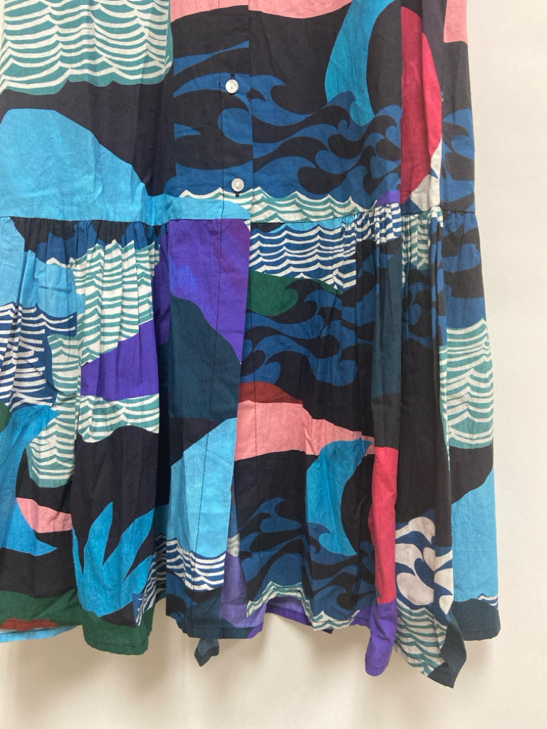 NWT Oliphant Size XS Teal Blue Blue/Multi Waves Maxi Ladies Dress