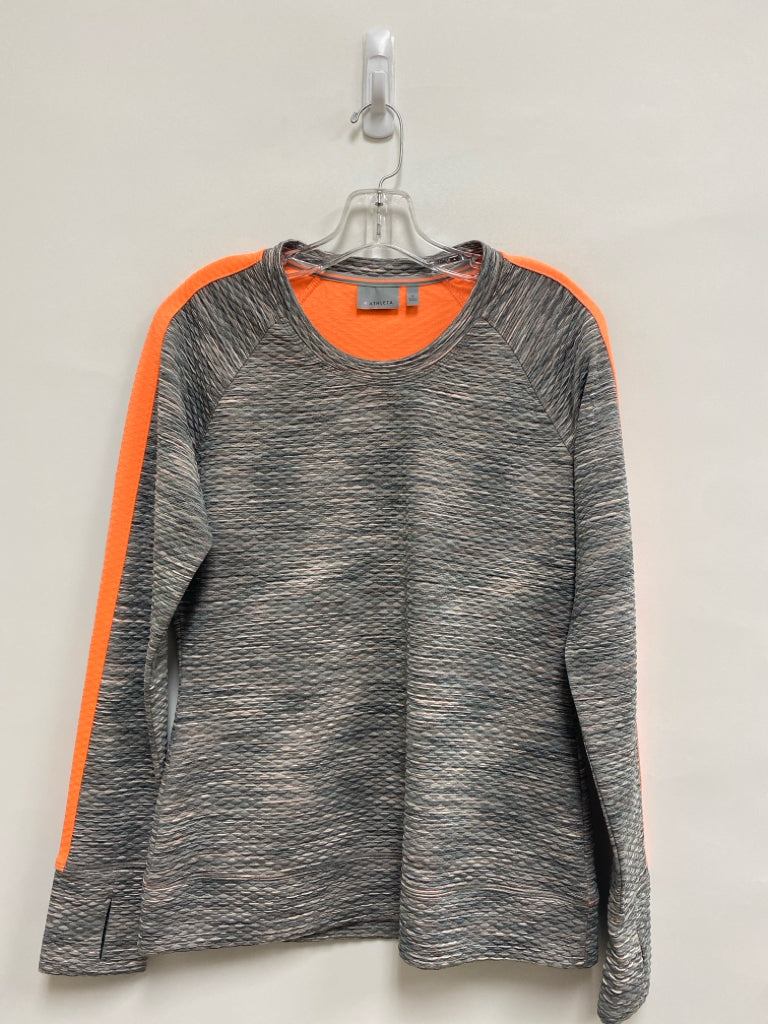 Athleta Size M Gray Neon Orange Striped Athletic Top