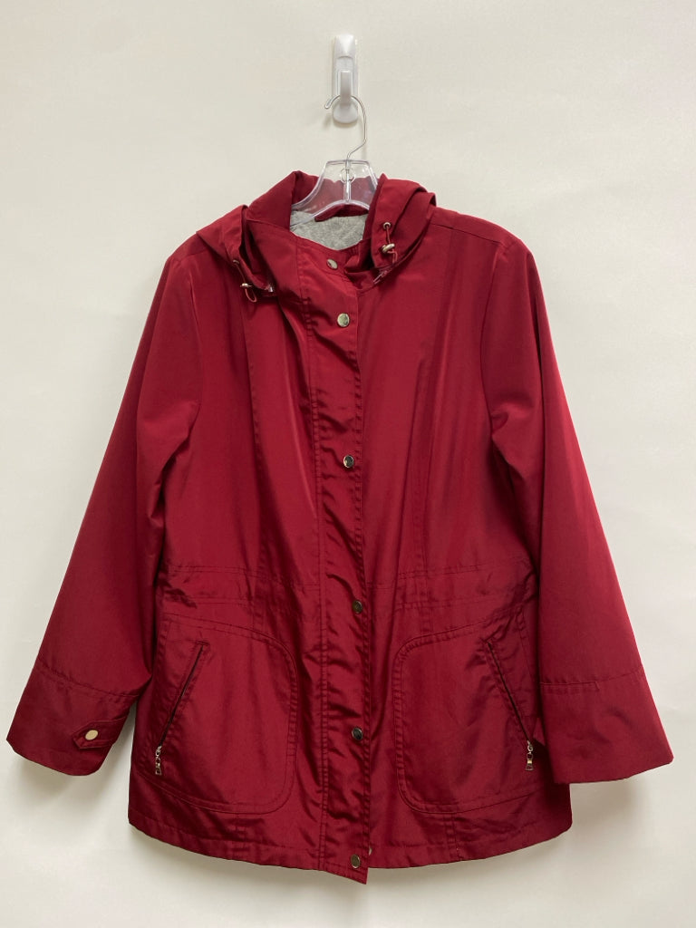 London Fog Size L Dark Red Hooded Zip Down Ladies Jacket
