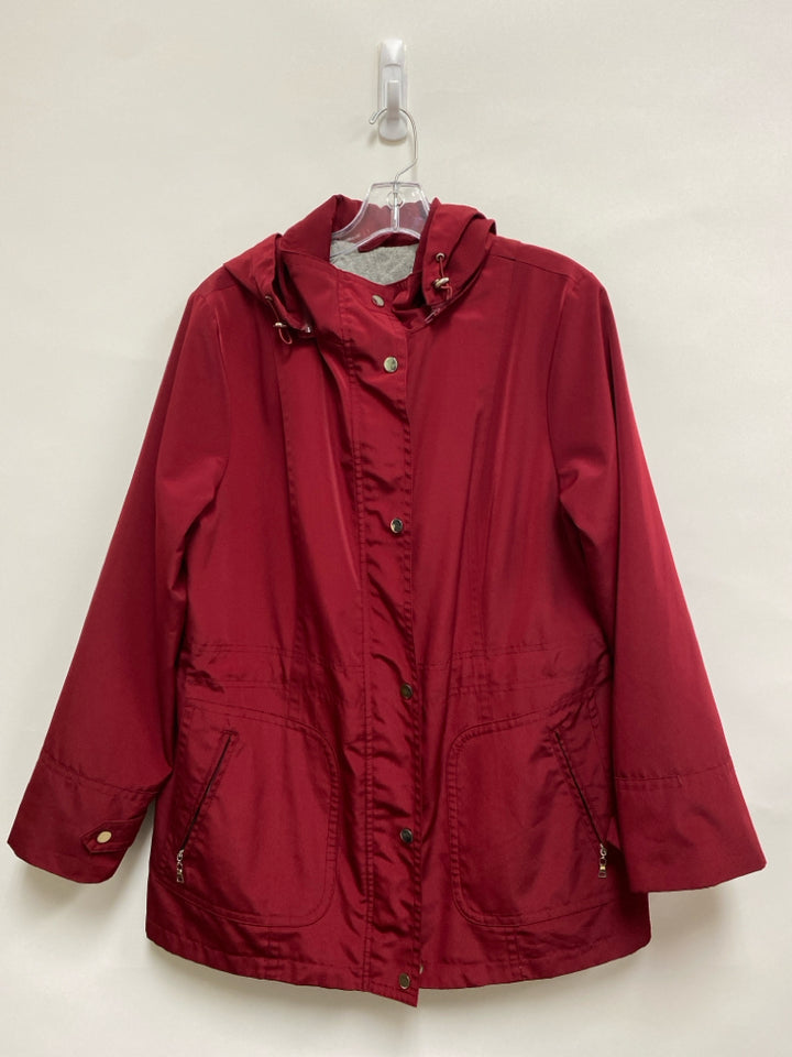 London Fog Size L Dark Red Hooded Zip Down Ladies Jacket