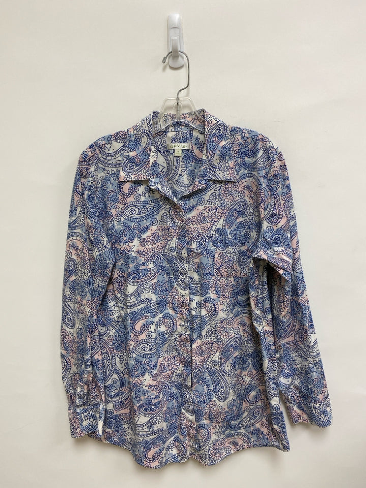 Orvis Size 16 White Blue/Pink Paisley Button Up Plus Size Top