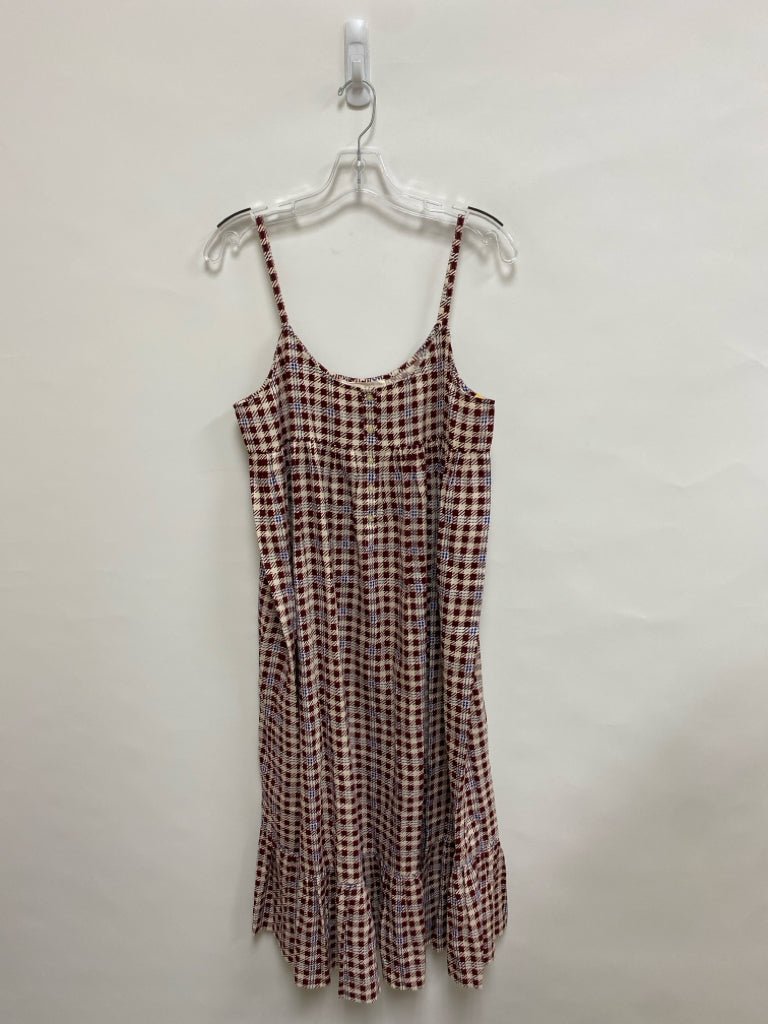 The GREAT. Size 1 Cream Burgundy/Blue Checkered Sleeveless Ladies Lounge Dress