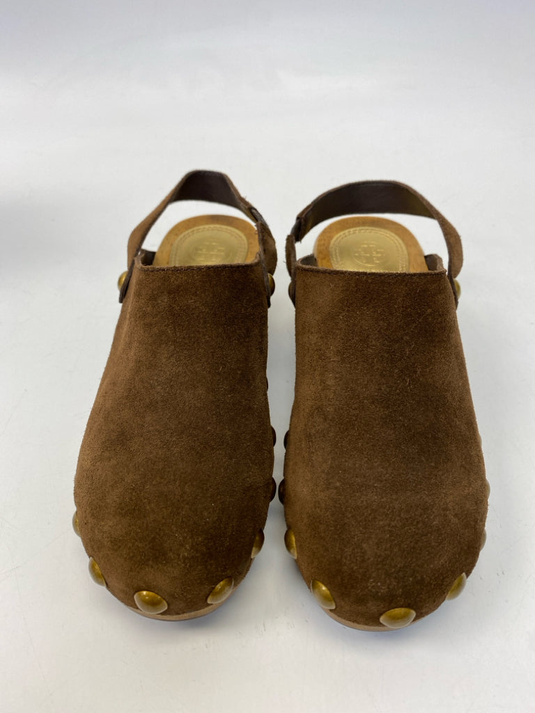 Tory Burch  Size 6 Dark Brown Gold Studded Suede Clogs