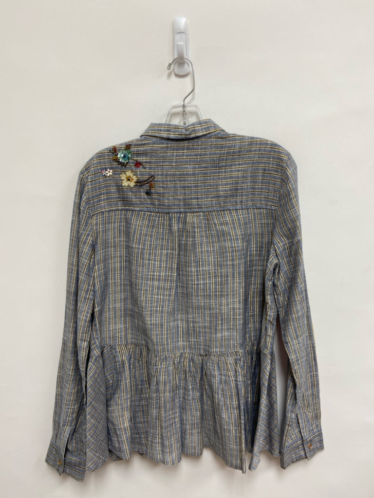 HD in Paris Size M Blue Gold Striped Beaded Ladies Top
