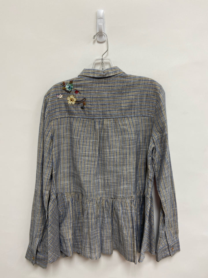 HD in Paris Size M Blue Gold Striped Beaded Ladies Top