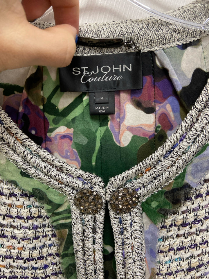 ST. JOHN Size M Cream Multi Color Woven Drape Ladies Jacket