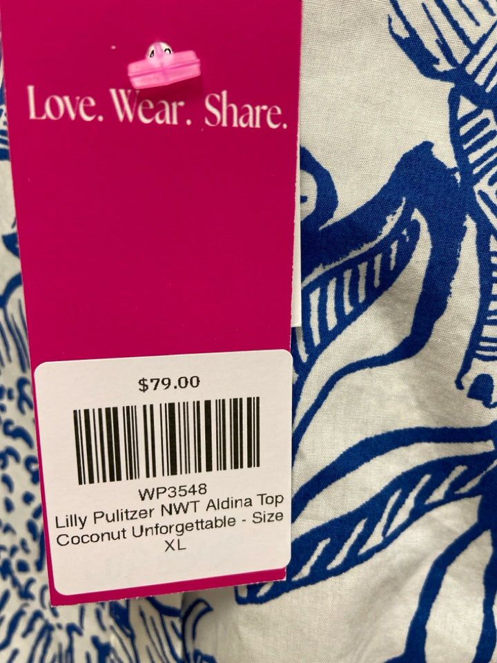 NWT LILLY PULITZER Size L White Blue Flowers Ladies Top