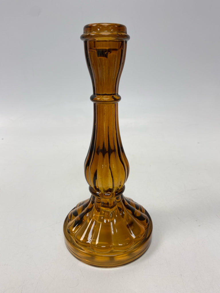 Amber Ribbed Glass Candleholder(s)