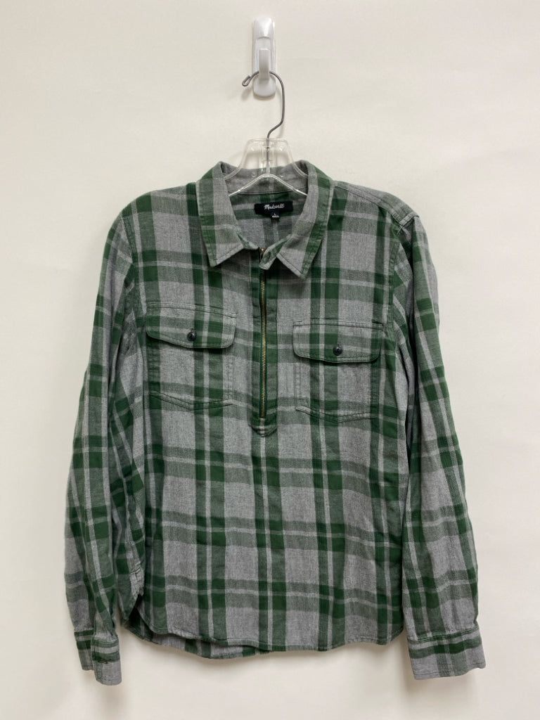 Madewell Size L Gray Green Plaid Long Sleeve Ladies Top