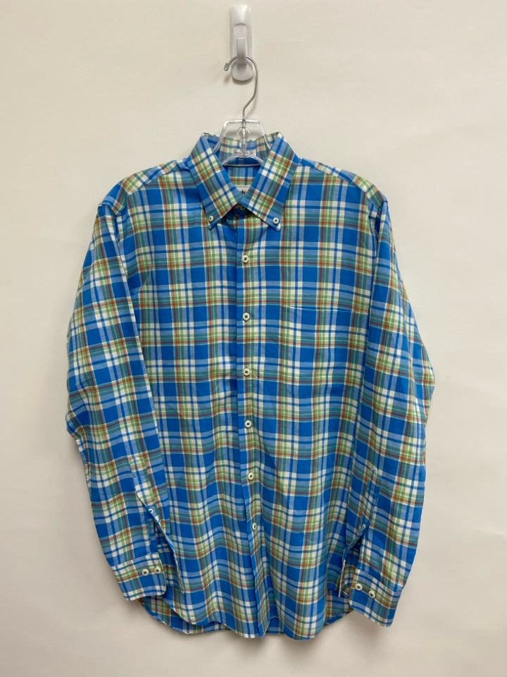 Peter Millar Size S Blue Green/White Plaid Button Up Men&
