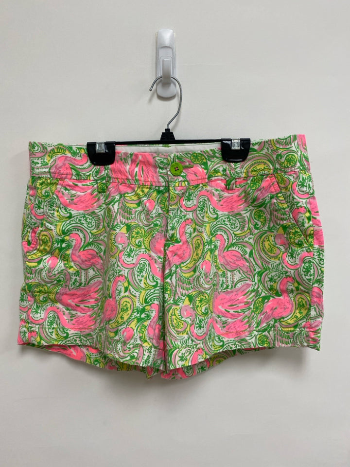 LILLY PULITZER Size 8 White/Green Pink/Yellow Flamingo Ladies Shorts