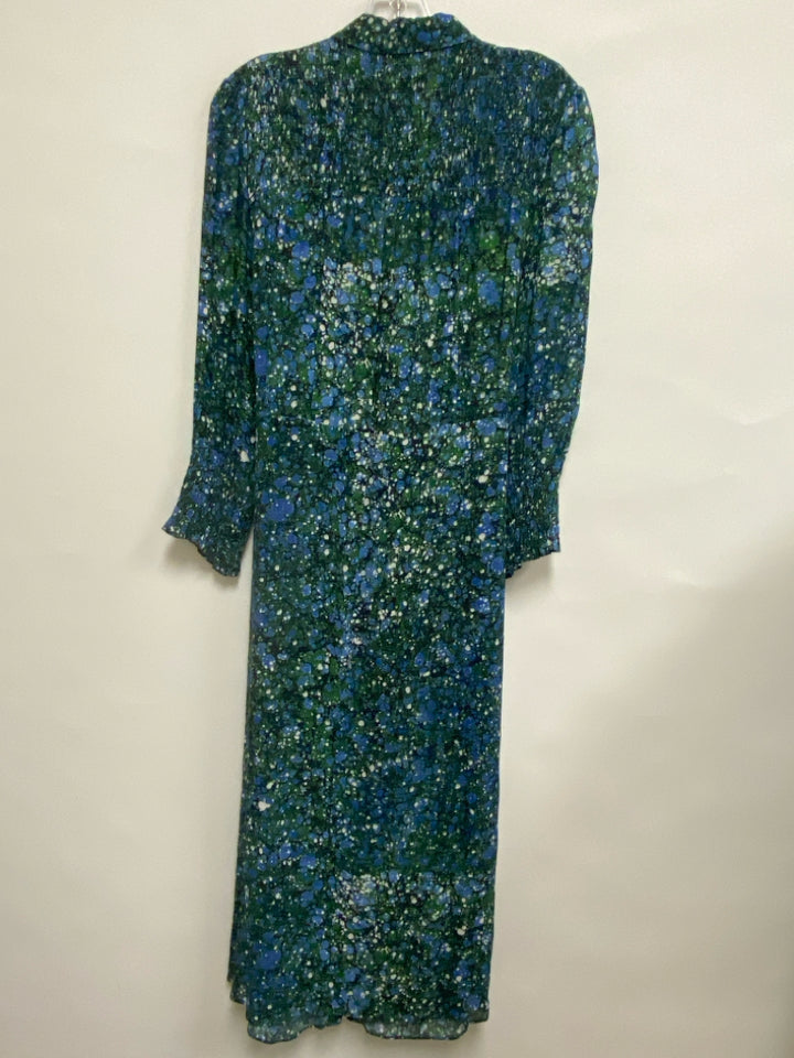 VERONICA BEARD Size 8 Blue/Green Cream Smocking Button Up Ladies Dress