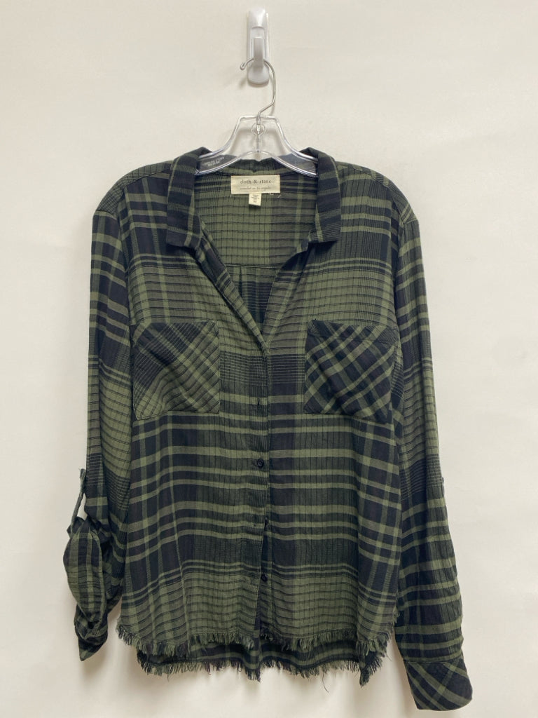 Cloth &amp; Stone Size M Olive/Black Plaid Long Sleeve Ladies Top