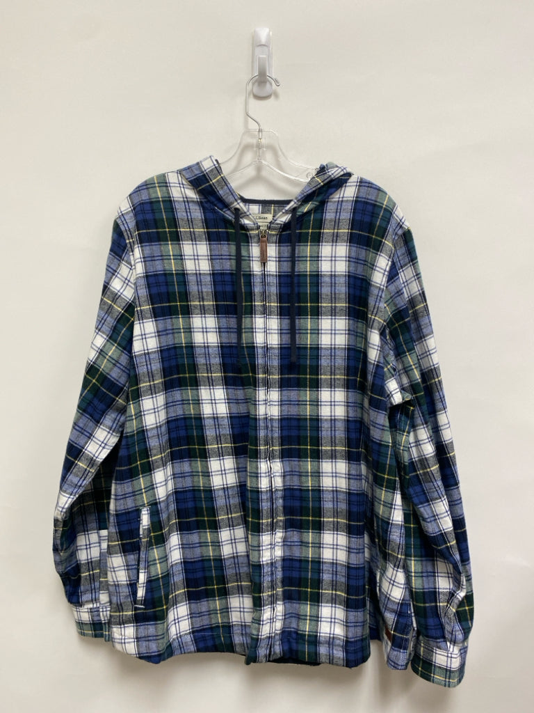 L L Bean Size XXL Navy White/Green Plaid Flannel Plus Size Top