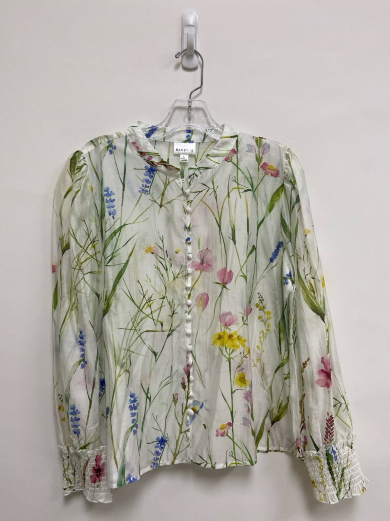 Bailey 44 Clothing Size L White Multi Color Flowers Button Up Ladies Top