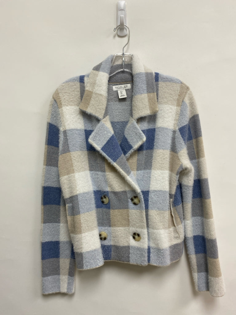 RACHEL ZOE Size L Blue/White Beige Checkered Button Up Ladies Jacket
