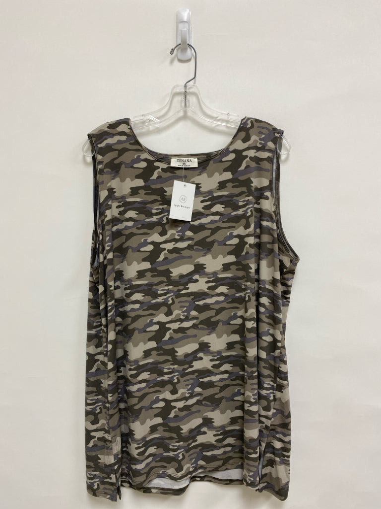 NWT Zenana  SIZE  2X Taupe Gray Camouflage Sleeveless Plus Size Top