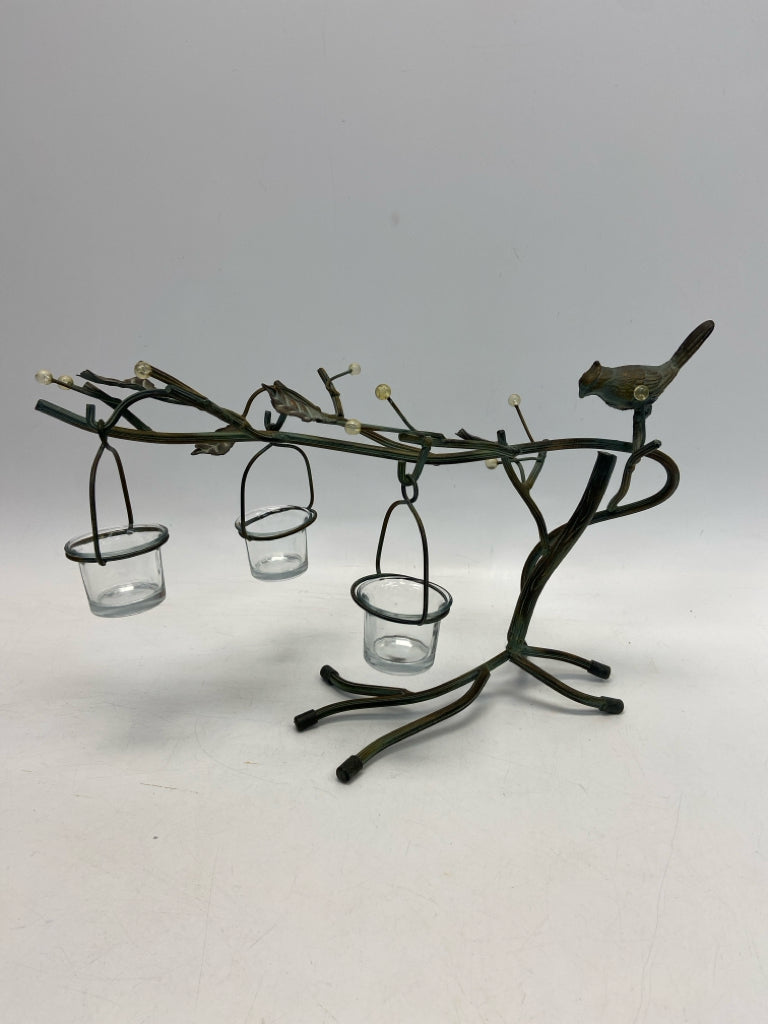 Green Bronze Metal/Glass Candleholder(s)