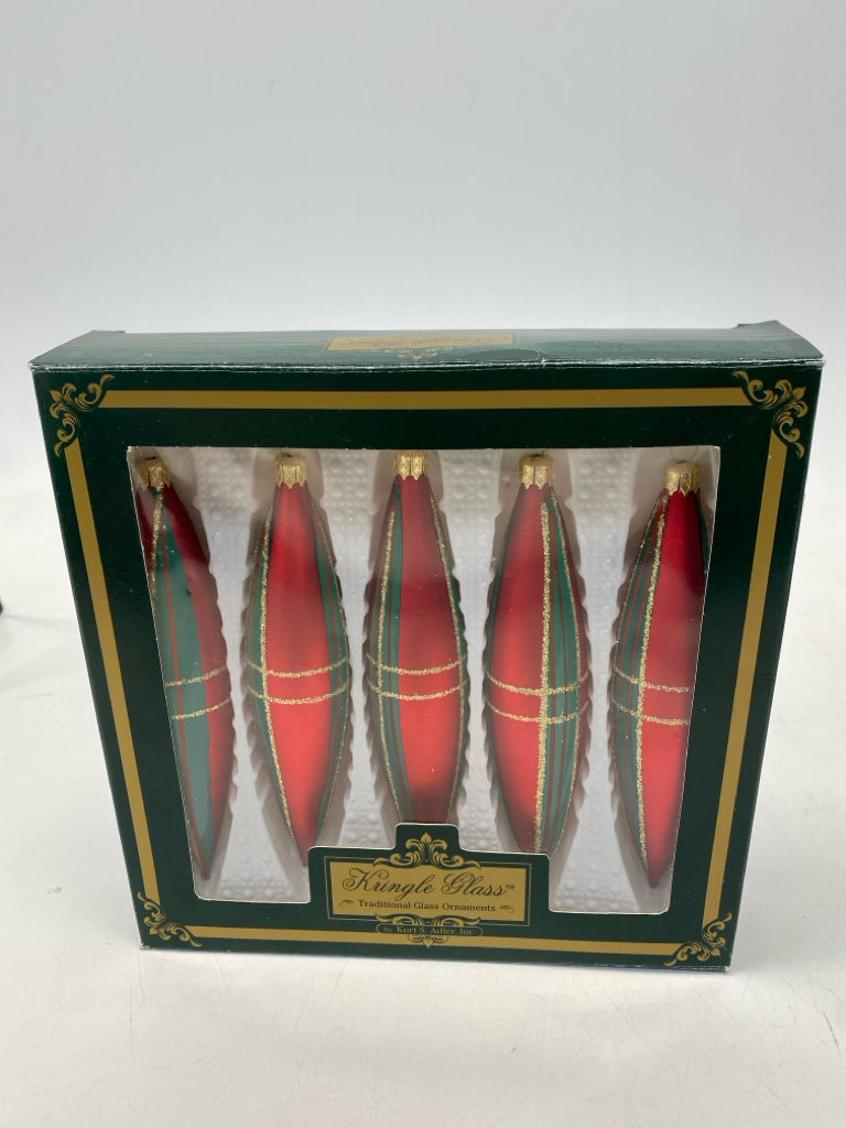 NEW/BOX Kurt Adler Red Green/Gold Glass Ornaments