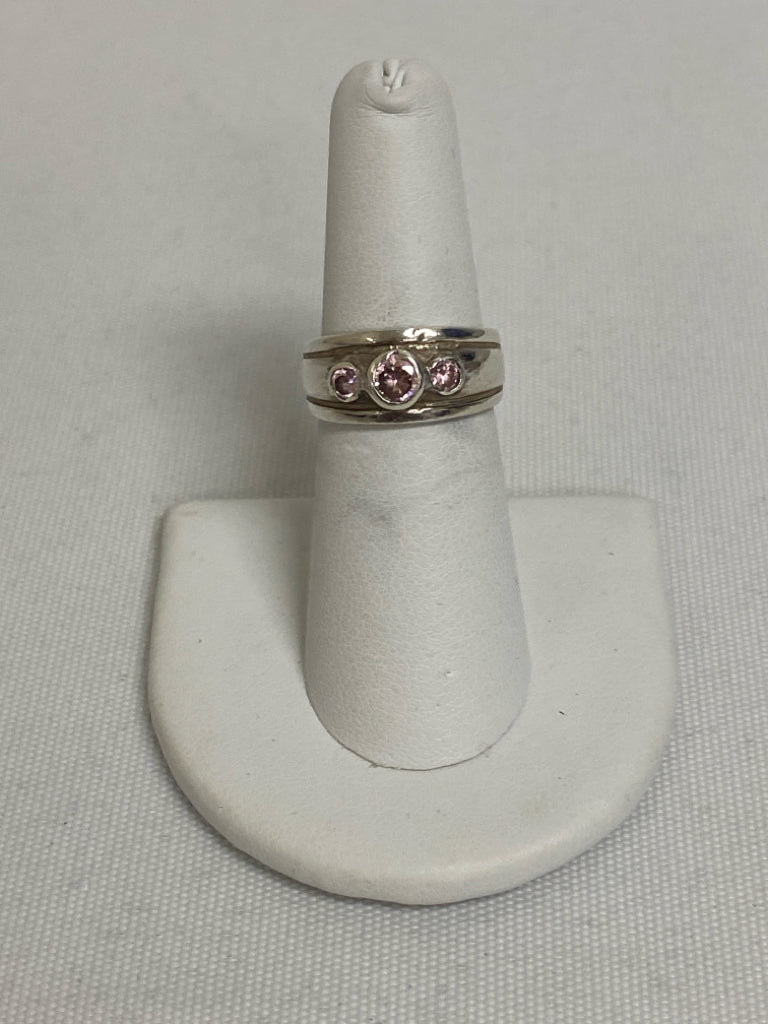 Silver Pink Jeweled Ring