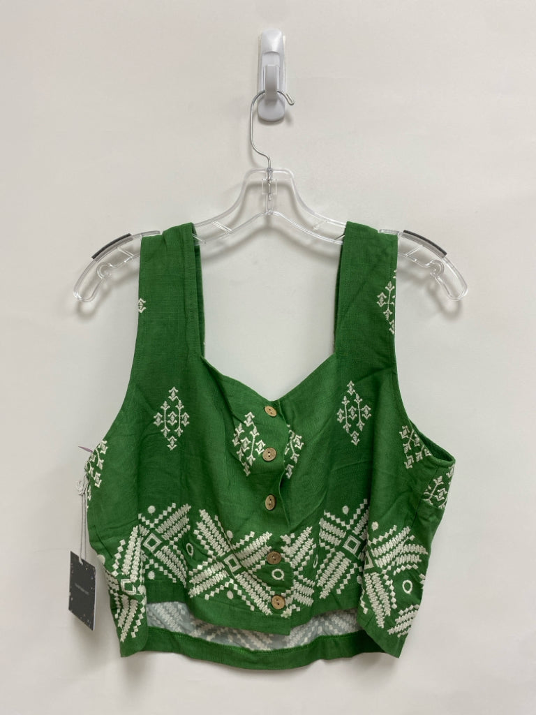 NWT Haute Hippie Size L Green White Embroidered Tank Ladies Top
