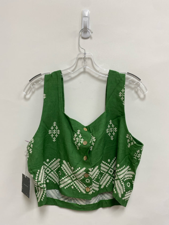 NWT Haute Hippie Size L Green White Embroidered Tank Ladies Top