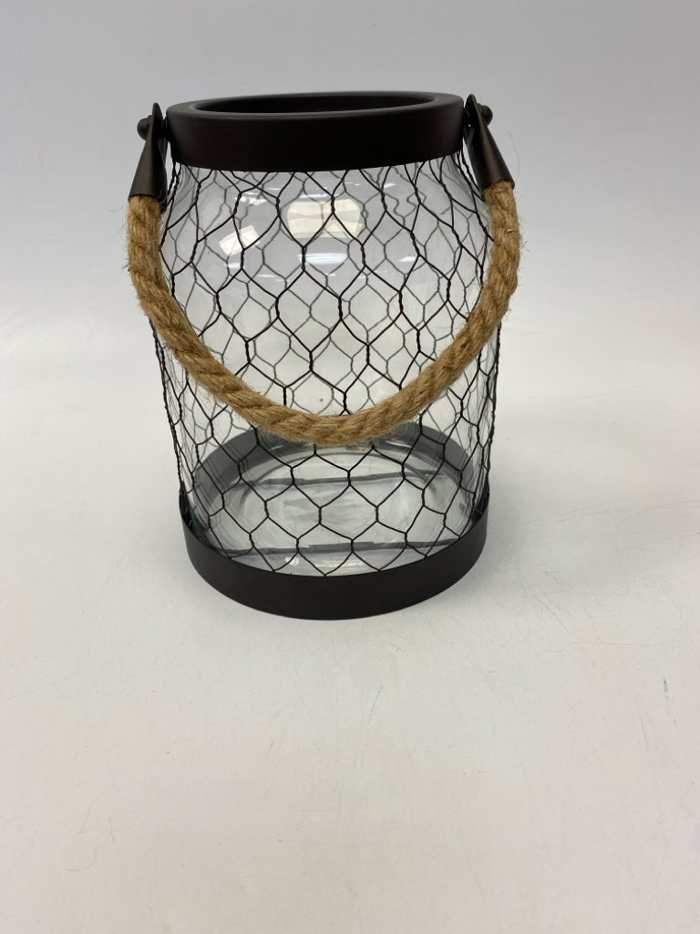 Clear Dark Brown Ropes Glass/Metal Lantern