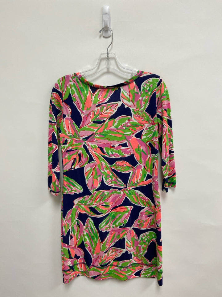 LILLY PULITZER Size XS Navy/Green Coral/Multi Leaves Ladies Dress