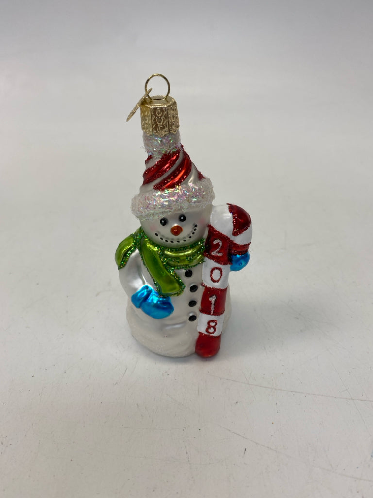 Old World Christmas White Blue/Red Glass Ornaments