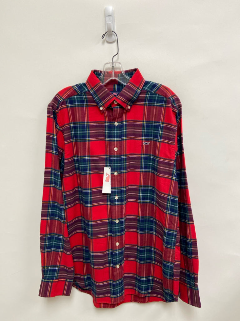 NWT Vineyard Vines Size M Red Navy/White Plaid Button Up Men&