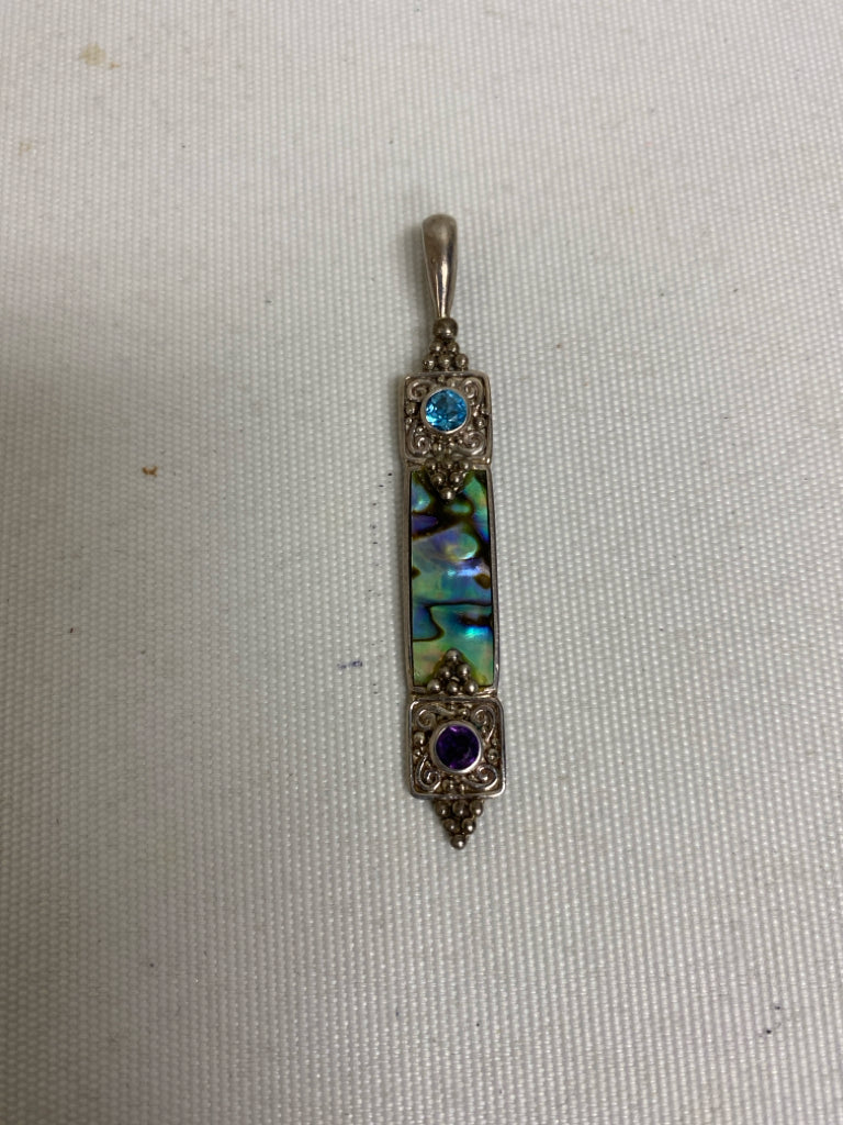 Silver Aqua/Purple Shapes Pendant
