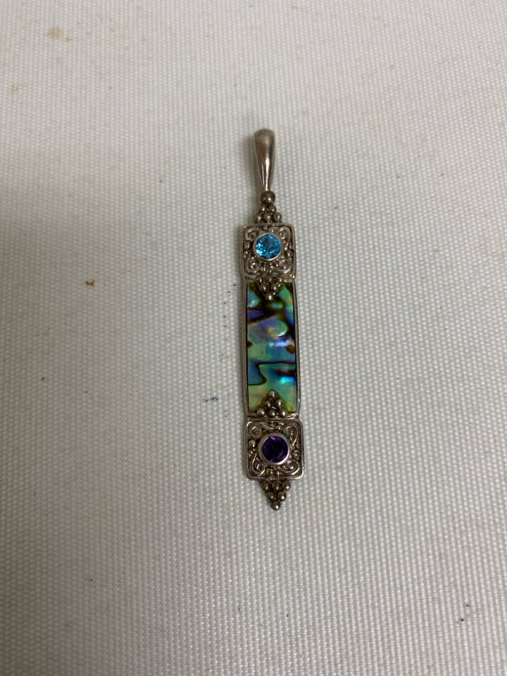 Silver Aqua/Purple Shapes Pendant