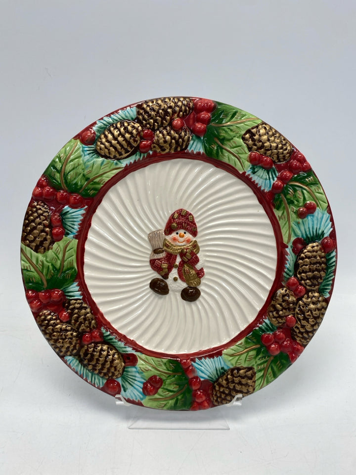 Red/White Brown/Green Pinecone Ceramic Christmas