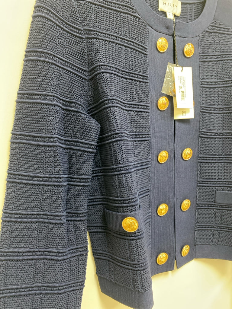NWT MILLY Size S Navy Lines Button Up Ladies Jacket