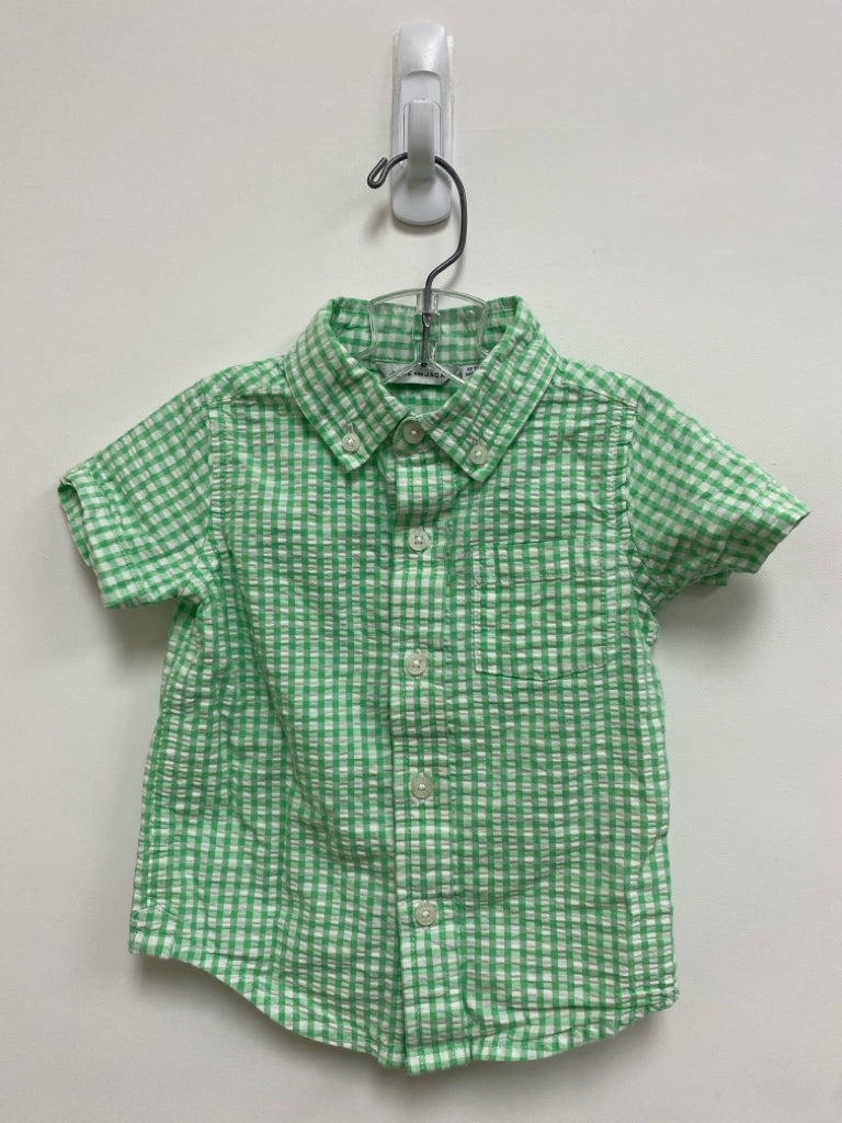 Janie and Jack SIZE 12-18M Green/White Stripes Button Up Seersucker Boy&